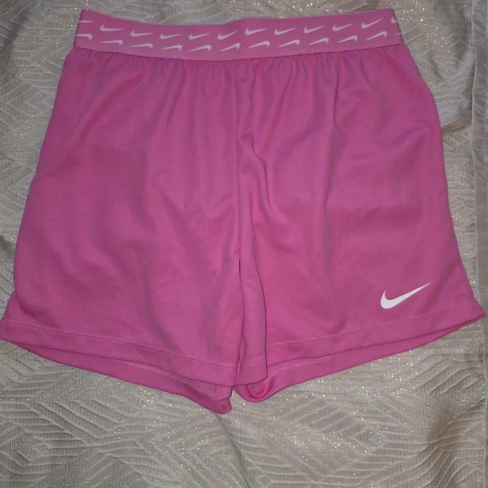 Nike Women's Hot Pink Athletic Shorts with White Swoosh